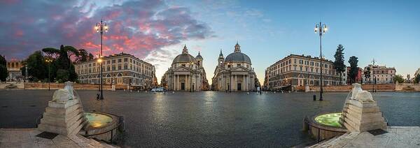Landscape Art Print featuring the photograph Twin Churches Of Piazza Del Popolo #2 by Sean Pavone