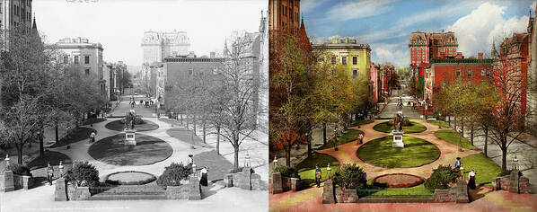 Baltimore Art Print featuring the photograph City - Baltimore MD - A walk in the park 1906 - Side by Side by Mike Savad