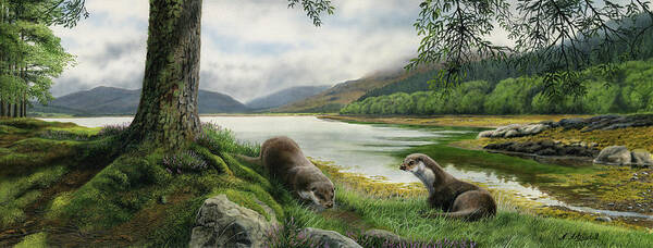 Otters 2252 Art Print featuring the painting Otters 2252 by Nigel Artingstall
