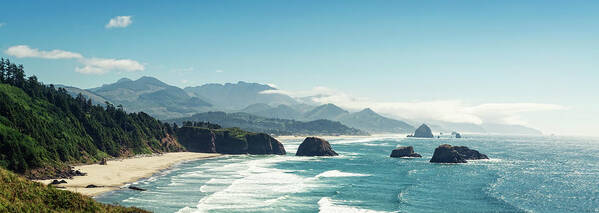 Scenics Art Print featuring the photograph Panoramic Shot Of Cannon Beach, Oregon by Kativ