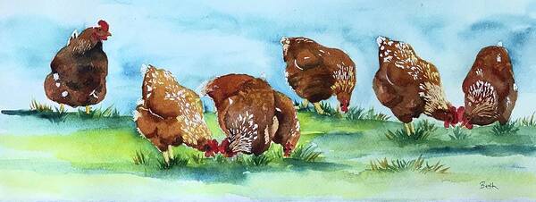 Hens Art Print featuring the painting Seven Chicks by Beth Fontenot