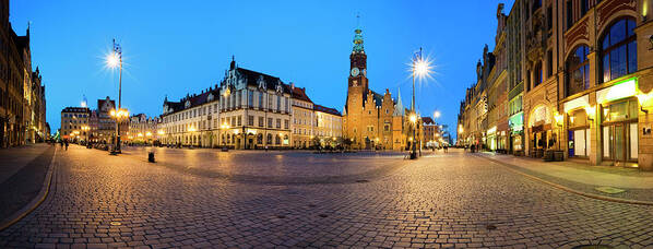 Scenics Art Print featuring the photograph The Streets Of Wroclaw At Dusk by Gosiek-b