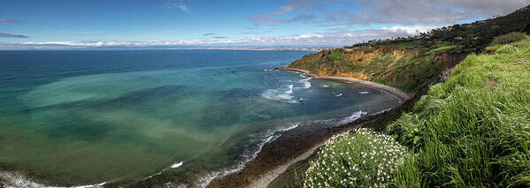 Beach Art Print featuring the photograph Vivid Bluff Cove in Spring Panorama by Andy Konieczny