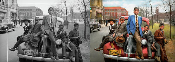 Chicaog Art Print featuring the photograph City - Chicago, IL - Me and the boys 1941 - Side by Side by Mike Savad
