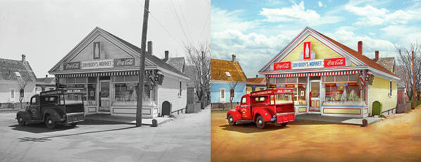Providence Art Print featuring the photograph Grocery - Provincetown, MA - Anybody's Market 1942 - Side by Side by Mike Savad
