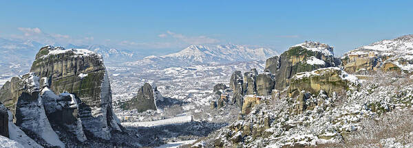Meteora Art Print featuring the photograph Meteora in winter by Sean Hannon