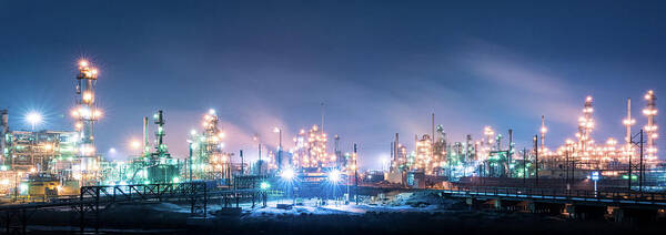 Refinery Art Print featuring the photograph Refinery at blue hour 2 by Stephen Holst