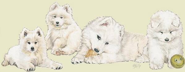 Working Group Art Print featuring the mixed media Samoyed Puppies by Barbara Keith