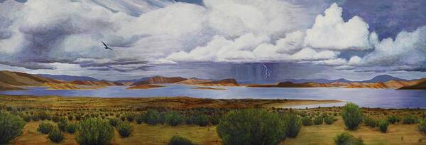 Kim Mcclinton Art Print featuring the painting Storm at Lake Powell- panorama by Kim McClinton