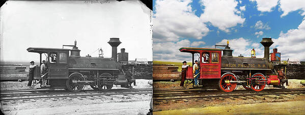 Train Art Print featuring the photograph Train - Locomotive - A real workhorse 1868 - Side by Side by Mike Savad