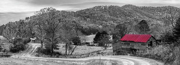 Black Art Print featuring the photograph Winding Country Roads Black and White and Red by Debra and Dave Vanderlaan