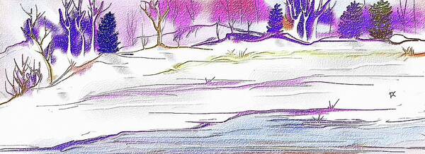 Snow Art Print featuring the digital art Winter River 2 by Darren Cannell
