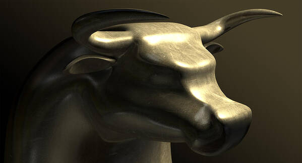 Bull Market Art Print featuring the digital art Bull Market Bronze Casting Contrast #1 by Allan Swart