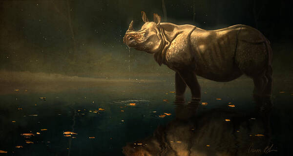 Rhino Art Print featuring the digital art Indian Rhino #1 by Aaron Blaise