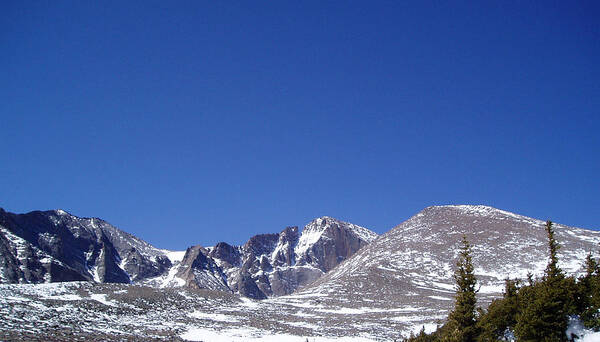 Mountains Art Print featuring the photograph Longs peak and blue sky by Thomas Samida