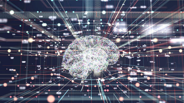 Internet Art Print featuring the photograph 4K resolution Futuristic Brain in big data connection systems.artificial intelligence Concept by MR.Cole_Photographer