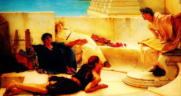 A Reading From Homer By Sir Lawrence Alma Tadema Art Print featuring the painting A Reading from Homer by Sir Lawrence Alma Tadema by MotionAge Designs