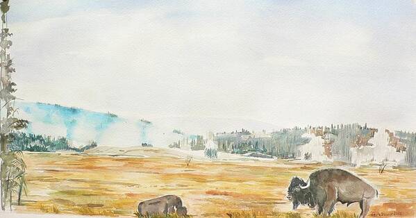 Bison Art Print featuring the painting Bison in Yellowstone by Geeta Yerra