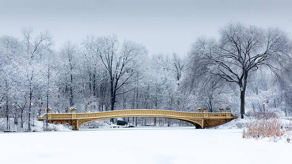 American Art Print featuring the photograph Bow Bridge in Central Park NYC by Mihai Andritoiu