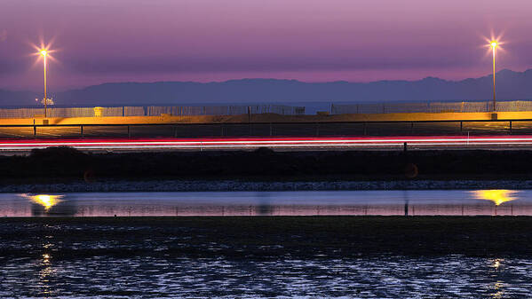 Abstract Art Print featuring the photograph Catalina Bolsa Chica PCH Light trails and the Wetlands By Denise Dube by Denise Dube