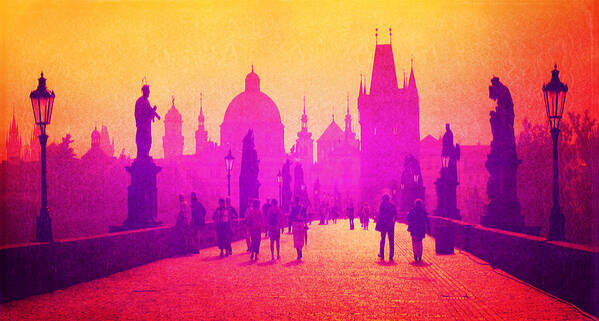Prague Art Print featuring the mixed media Charles Bridge Prague by MB Dallocchio