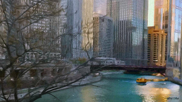 Architecture Art Print featuring the painting Chicago River Sunset by Jeffrey Kolker