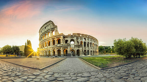 Arch Art Print featuring the photograph Colosseum in Rome and morning sun, Italy by DieterMeyrl