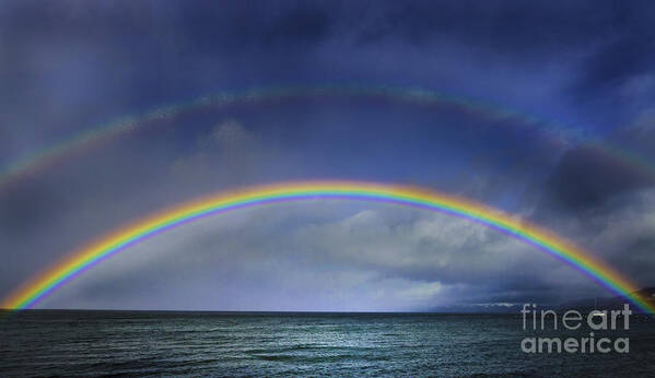 Double Rainbow Over Lake Tahoe Art Print featuring the photograph Double Rainbow Over Lake Tahoe by Mitch Shindelbower
