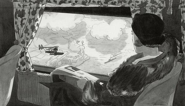 Illustration Art Print featuring the digital art Drawing Of Female Passenger Flying Over Havana by Lemon