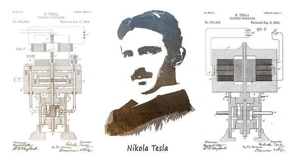 Electric Generator Art Print featuring the digital art electric generator patent art Nikola Tesla by Justyna Jaszke JBJart