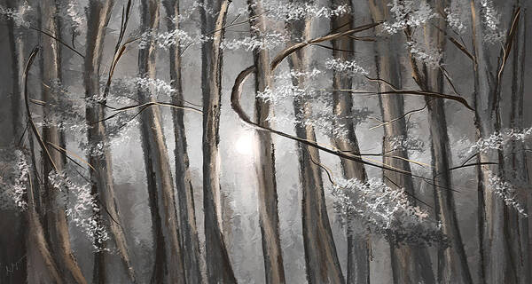 Gray Art Print featuring the painting Enigmatic Woods- Shades Of Gray Art by Lourry Legarde