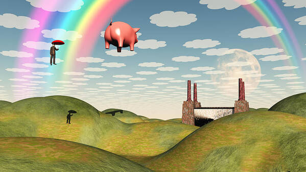 Rainbow Art Print featuring the digital art Factory and Pig by Bruce Rolff