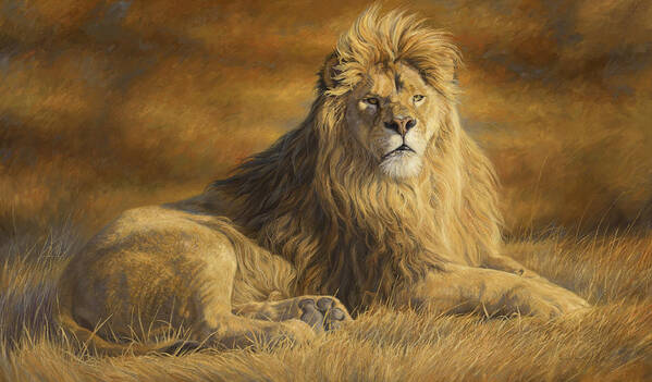 Lion Art Print featuring the painting Fearless by Lucie Bilodeau
