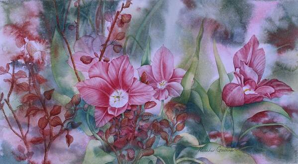 Red/pink Flowers Art Print featuring the painting Holland Blooms by Heather Gallup