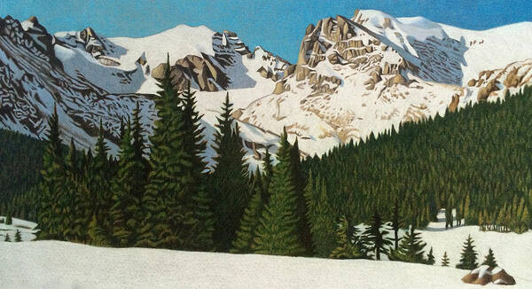 Landscape Art Print featuring the drawing Indian Peaks Winter by Dan Miller