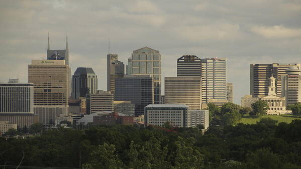 Music City Art Print featuring the photograph Music City Skyline Nashville Tennessee by Valerie Collins