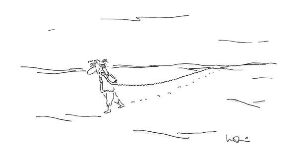 No Caption
Telephone: Man Walks Through Desert With Telephone Handset On Extension Cord Stretching Out Behind Him. 
No Caption
Telephone: Man Walks Through Desert With Telephone Handset On Extension Cord Stretching Out Behind Him. 
Problems Art Print featuring the drawing New Yorker March 16th, 1987 by Arnie Levin