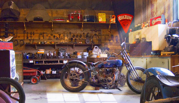 Motorcycle Shop Art Print featuring the photograph Old Motorcycle Shop 2 by Mike McGlothlen