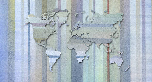 Pastel Art Print featuring the digital art Pastel Stripes World Map by Hakon Soreide