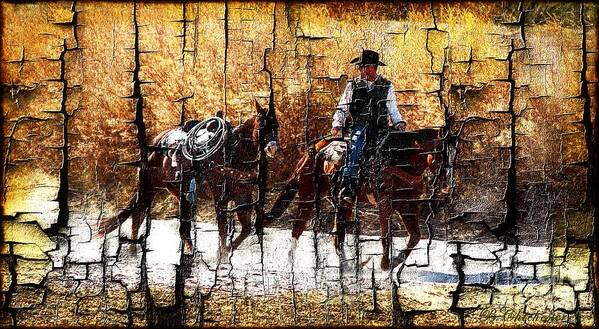 Rio Grande Cowboy Art Print featuring the photograph Rio Cowboy With Horses by Barbara Chichester