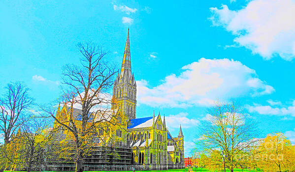 Cathedrals Art Print featuring the digital art Salisbury Cathedral by Andrew Middleton