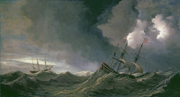 Ships Art Print featuring the painting Storm At Sea by Willem van de II, Velde