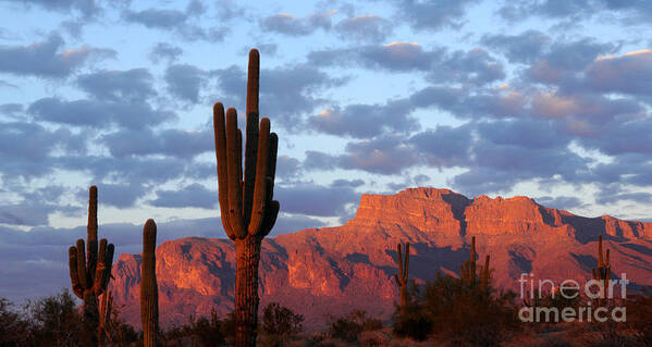 Superstition Art Print featuring the photograph Superstition Mountain Shades of Sunset by Joanne West