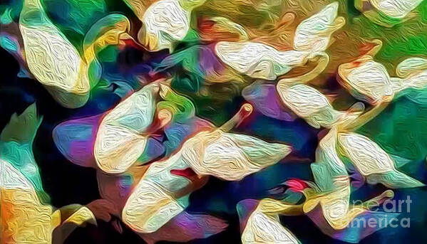 London Kingston Uk Thames River Water Swans Multicoloured Kaleidoscopic Art Print featuring the photograph Ten Swans a Swimming by Jack Torcello