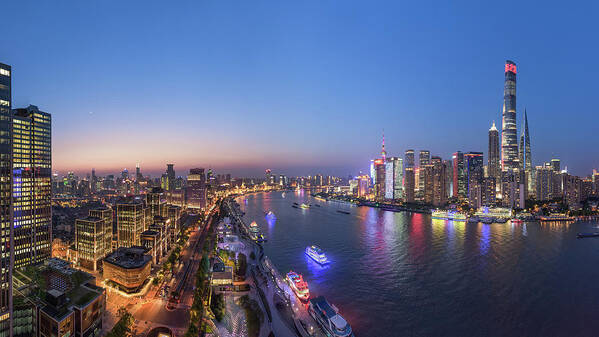 Shanghai Art Print featuring the photograph The Blue Hour In Shanghai by Barry Chen