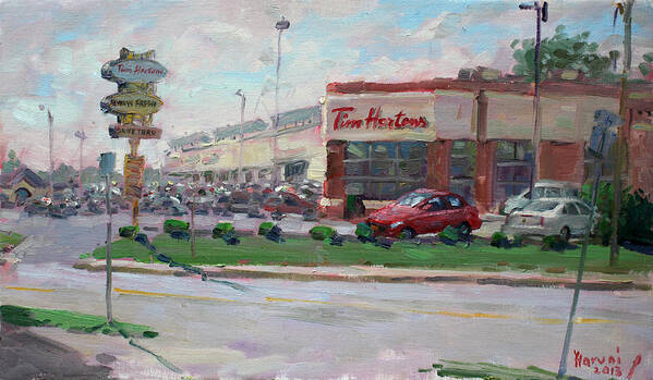 Tim Hortons Art Print featuring the painting Tim Hortons by Niagara Falls Blvd Where I have my Coffee by Ylli Haruni