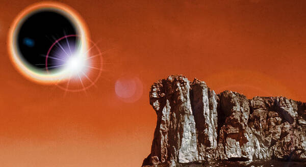 Mars Art Print featuring the digital art Total Eclipse on Mars by Jim DeLillo