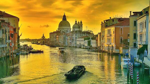 Venice 3 Hdr Art Print featuring the photograph Golden Venice 3 HDR - Italy by Maciek Froncisz