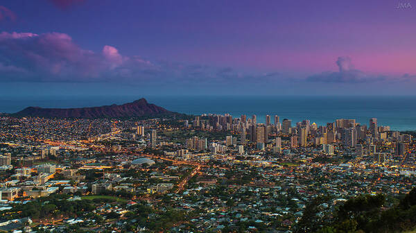Tranquility Art Print featuring the photograph Waikiki And Diamond Head At Sunset by J. Andruckow