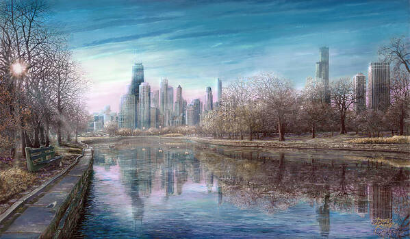 Winter In Chicago Art Print featuring the painting Winter Serenity Frost by Doug Kreuger
